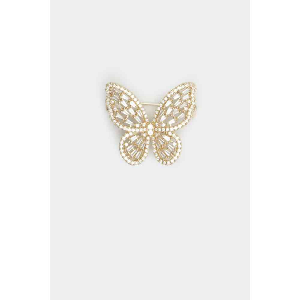 Voodoo Vixen - Diamante And Crystal Butterfly Broche - Gold coloured